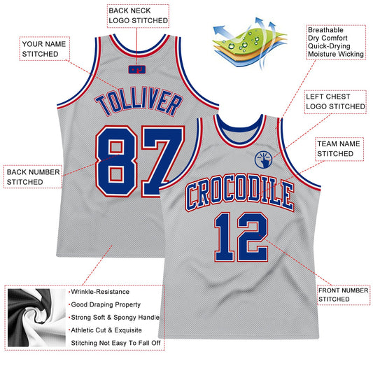 Custom Gray Royal-Red Authentic Throwback Basketball Jersey
