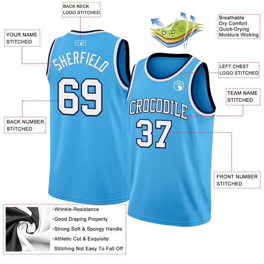 Custom Sky Blue White-Navy Authentic Basketball Jersey
