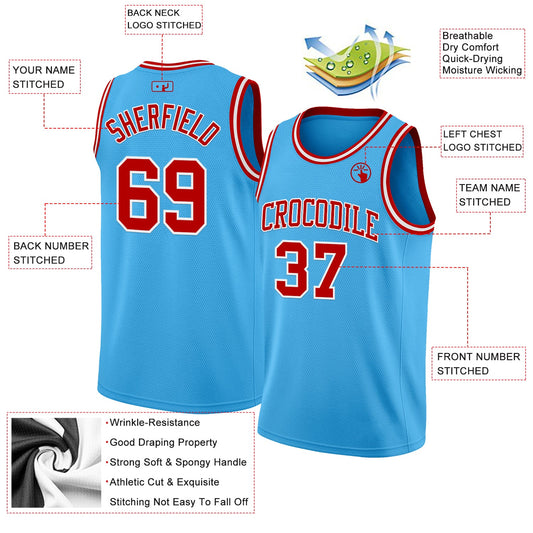 Custom Sky Blue Red-White Authentic Basketball Jersey