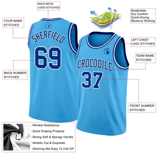 Custom Sky Blue Royal-White Authentic Basketball Jersey