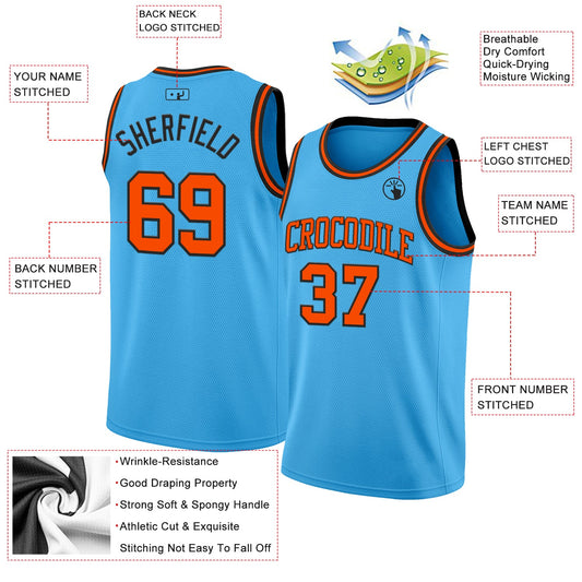 Custom Sky Blue Orange-Black Authentic Basketball Jersey