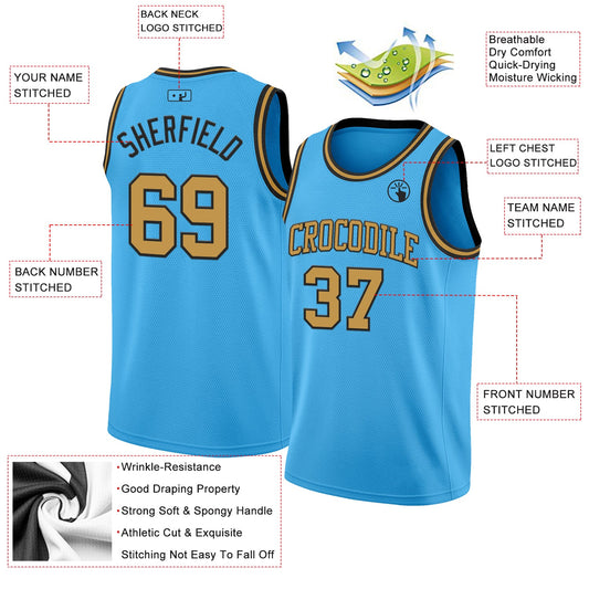 Custom Sky Blue Old Gold-Black Authentic Basketball Jersey