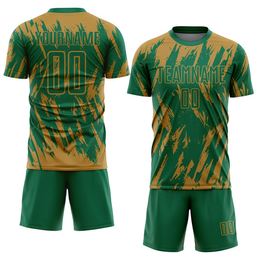 Custom Old Gold Kelly Green Sublimation Soccer Uniform Jersey