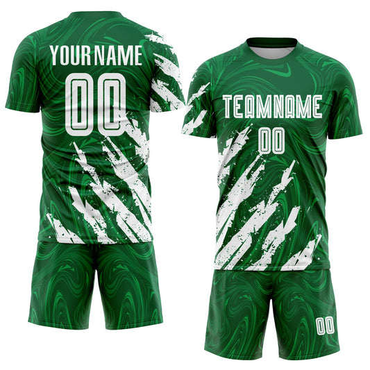 Custom Kelly Green White Sublimation Soccer Uniform Jersey
