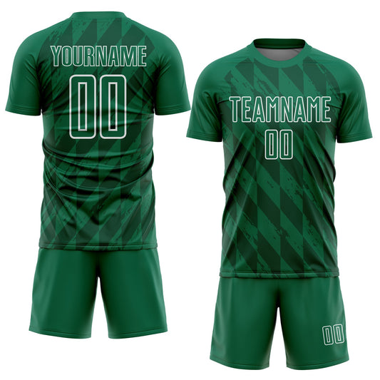 Custom Kelly Green White Geometric Shapes Sublimation Soccer Uniform Jersey