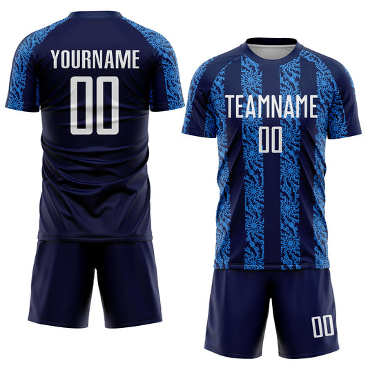 Custom Navy White-Powder Blue Abstract Shape Sublimation Soccer Uniform Jersey