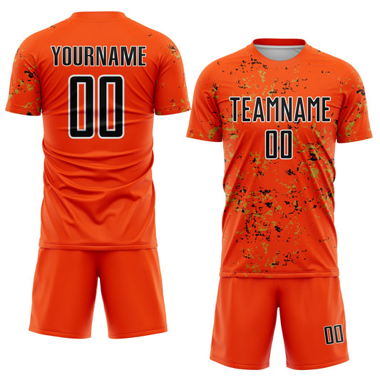Custom Orange Black-Old Gold Abstract Fragment Art Sublimation Soccer Uniform Jersey