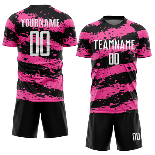 Custom Black White-Pink Splash Sublimation Soccer Uniform Jersey