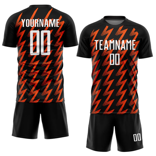 Custom Black White-Orange Zigzag Shape Sublimation Soccer Uniform Jersey