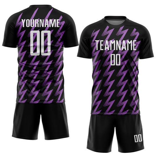 Custom Black White-Medium Purple Zigzag Shape Sublimation Soccer Uniform Jersey