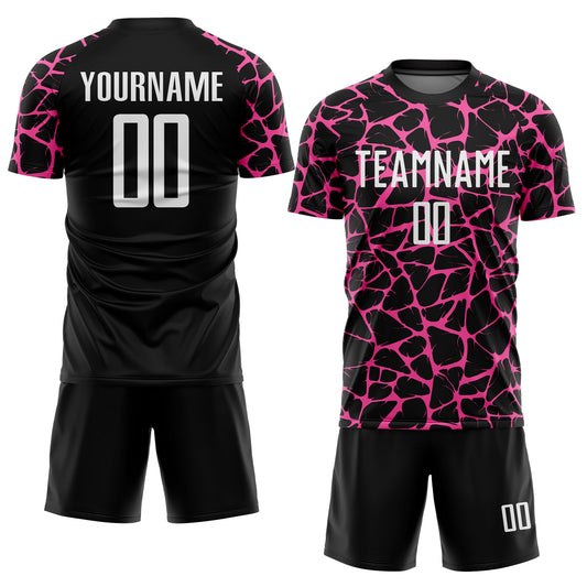 Custom Black White-Pink Abstract Network Splash Sublimation Soccer Uniform Jersey