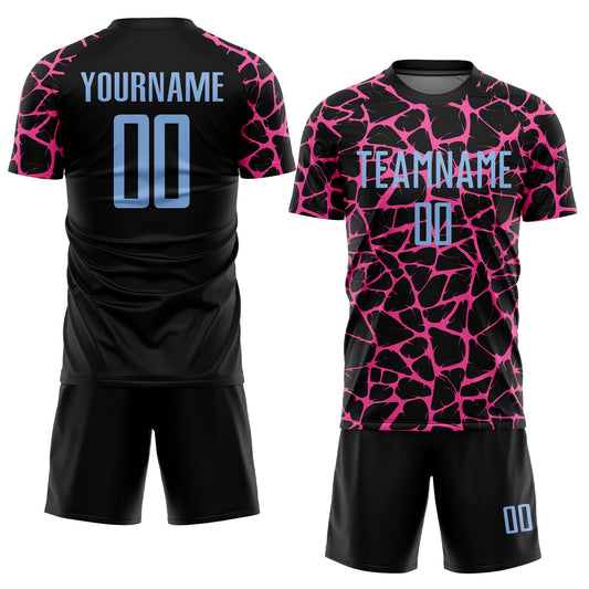 Custom Black Light Blue-Pink Abstract Network Splash Sublimation Soccer Uniform Jersey