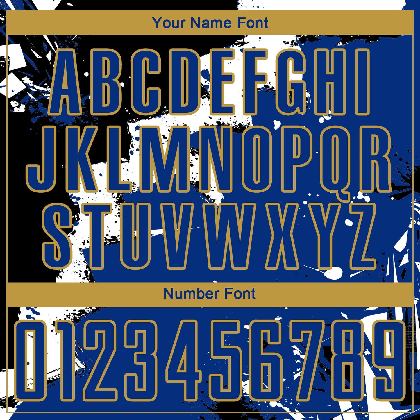 Custom Black Royal-Old Gold Splash Sublimation Soccer Uniform Jersey