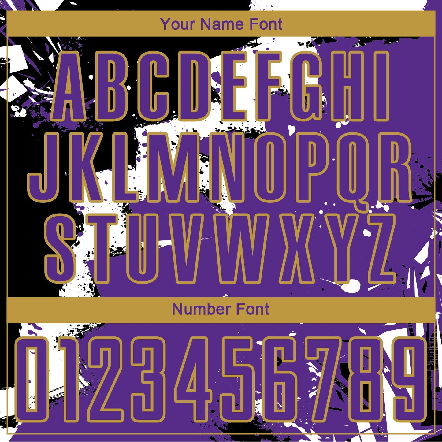 Custom Black Purple-Old Gold Splash Sublimation Soccer Uniform Jersey