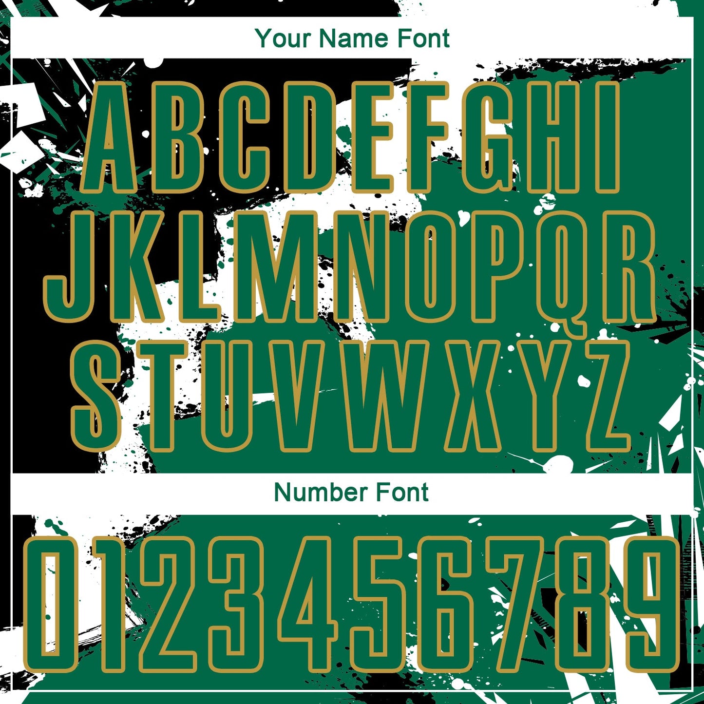 Custom Black Kelly Green-Old Gold Splash Sublimation Soccer Uniform Jersey
