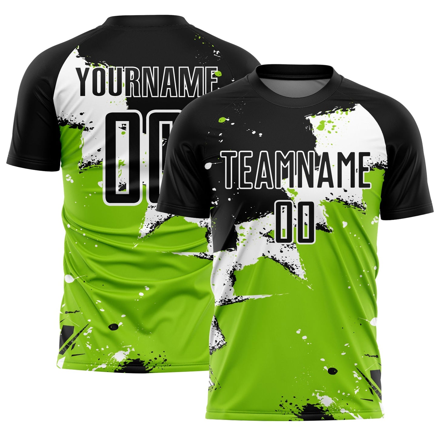 Custom Black White-Neon Green Splash Sublimation Soccer Uniform Jersey