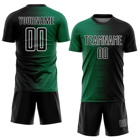 Custom Black Kelly Green-White Gradient Line Sublimation Soccer Uniform Jersey