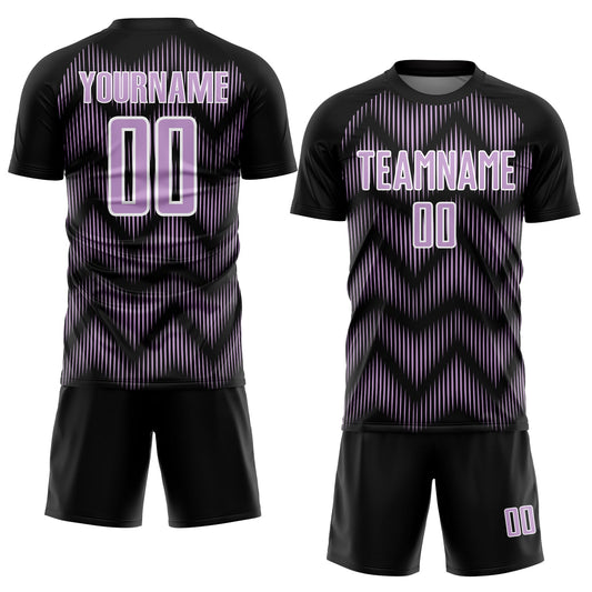 Custom Black Light Purple-White Line Sublimation Soccer Uniform Jersey