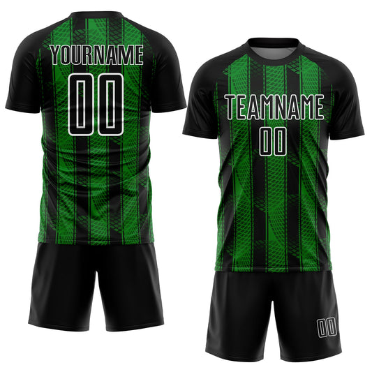 Custom Black Grass Green-White Abstract Network Sublimation Soccer Uniform Jersey