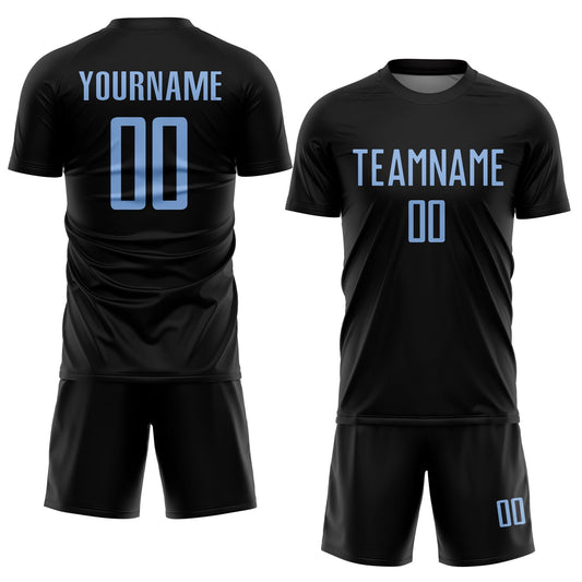 Custom Black Light Blue Sublimation Soccer Uniform Jersey