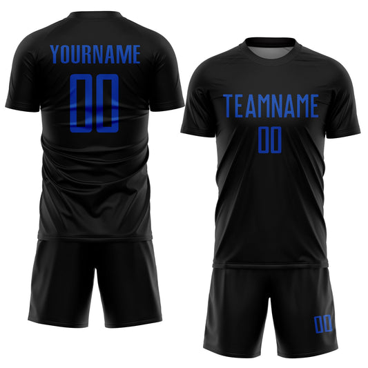 Custom Black Thunder Blue Sublimation Soccer Uniform Jersey
