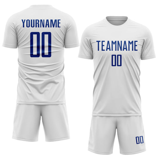 Custom White Royal Sublimation Soccer Uniform Jersey