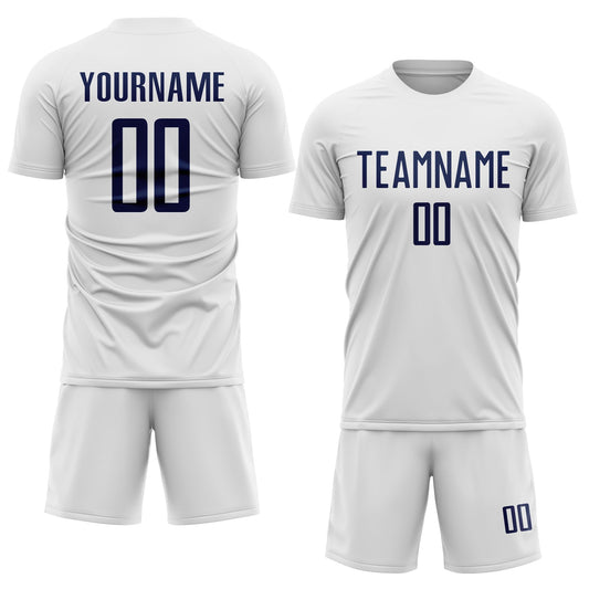 Custom White Navy Sublimation Soccer Uniform Jersey