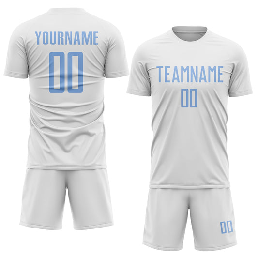 Custom White Light Blue Sublimation Soccer Uniform Jersey
