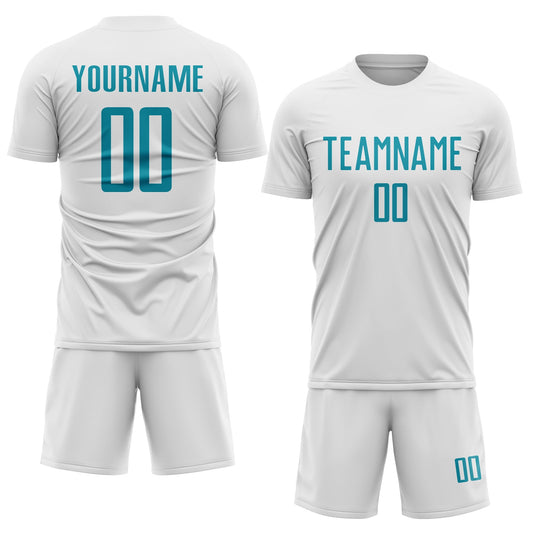 Custom White Teal Sublimation Soccer Uniform Jersey