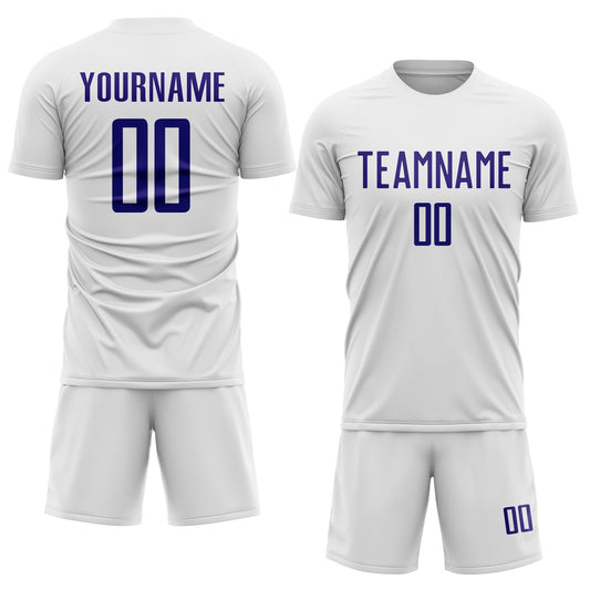 Custom White Dark Purple Sublimation Soccer Uniform Jersey
