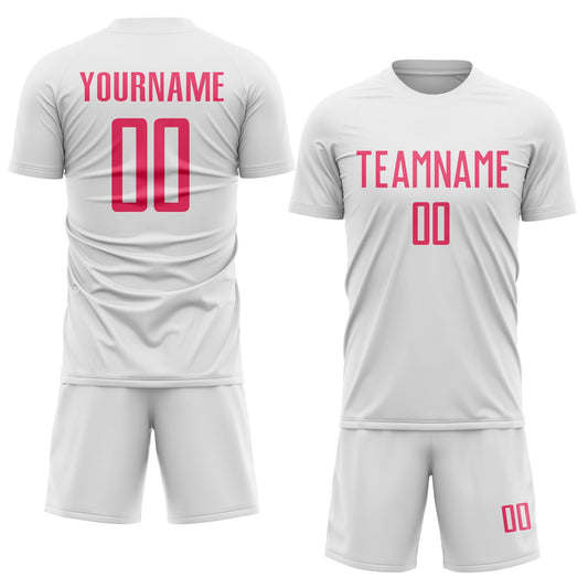 Custom White Neon Pink Sublimation Soccer Uniform Jersey