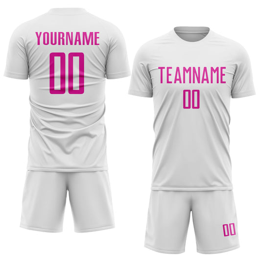 Custom White Deep Pink Sublimation Soccer Uniform Jersey