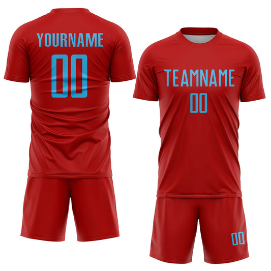 Custom Red Sky Blue Sublimation Soccer Uniform Jersey