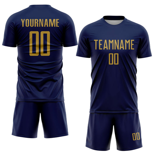 Custom Navy Old Gold Sublimation Soccer Uniform Jersey