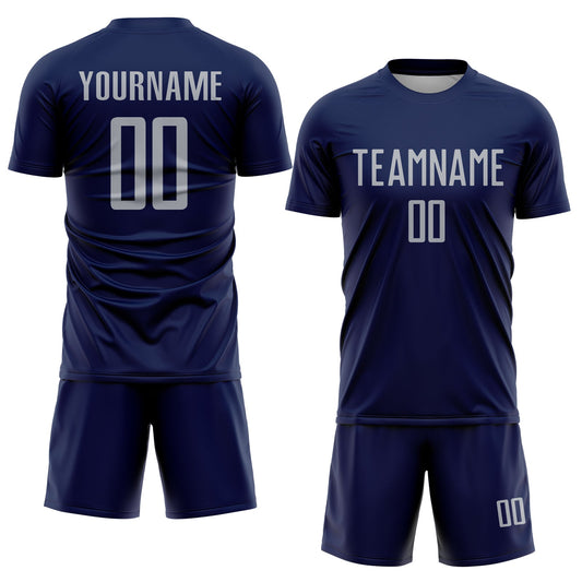 Custom Navy Gray Sublimation Soccer Uniform Jersey