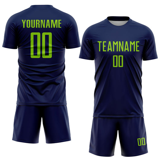 Custom Navy Neon Green Sublimation Soccer Uniform Jersey
