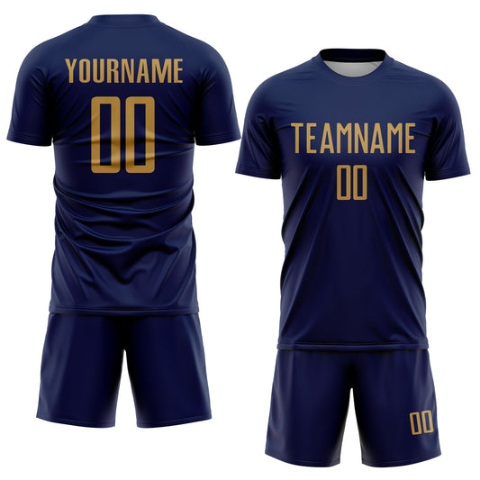 Custom Navy Old Gold Sublimation Soccer Uniform Jersey
