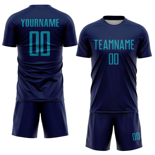 Custom Navy Teal Sublimation Soccer Uniform Jersey