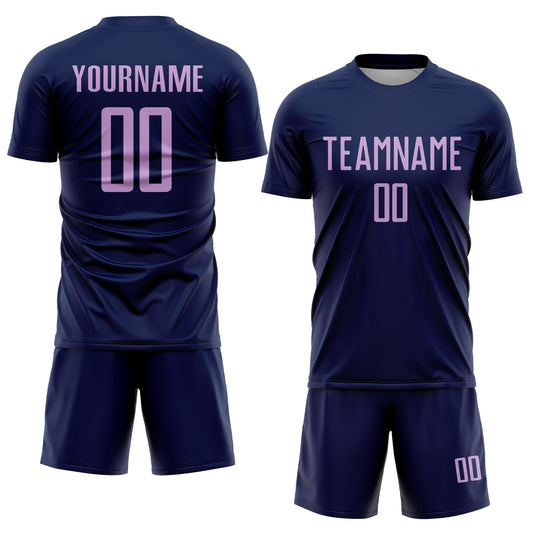 Custom Navy Light Purple Sublimation Soccer Uniform Jersey