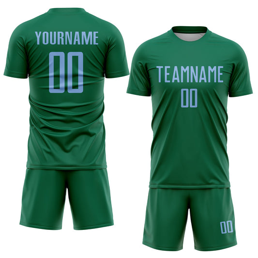 Custom Kelly Green Light Blue Sublimation Soccer Uniform Jersey