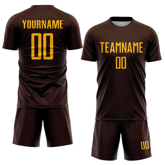 Custom Brown Gold Sublimation Soccer Uniform Jersey