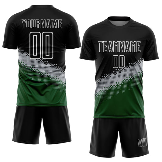 Custom Black Gray-Green Gradient Geometric Shape Sublimation Soccer Uniform Jersey