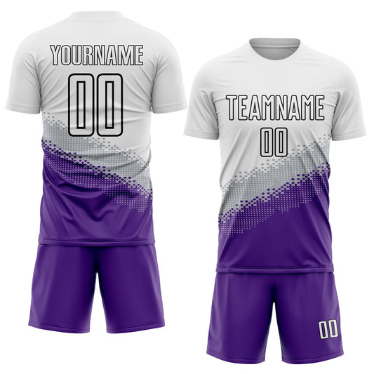 Custom White Gray Purple-Black Gradient Geometric Shape Sublimation Soccer Uniform Jersey