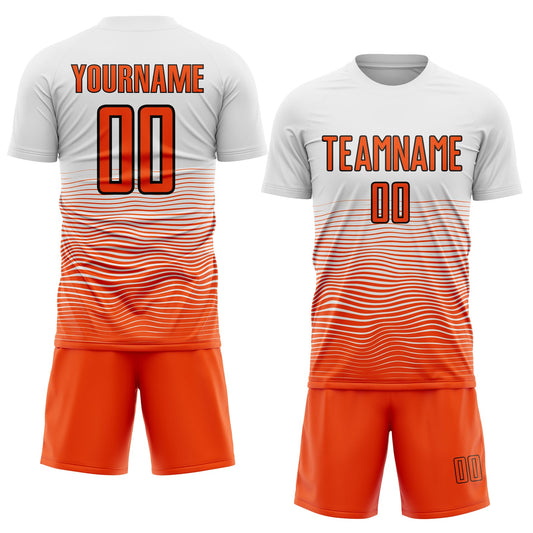 Custom White Orange-Black Gradient Line Sublimation Soccer Uniform Jersey