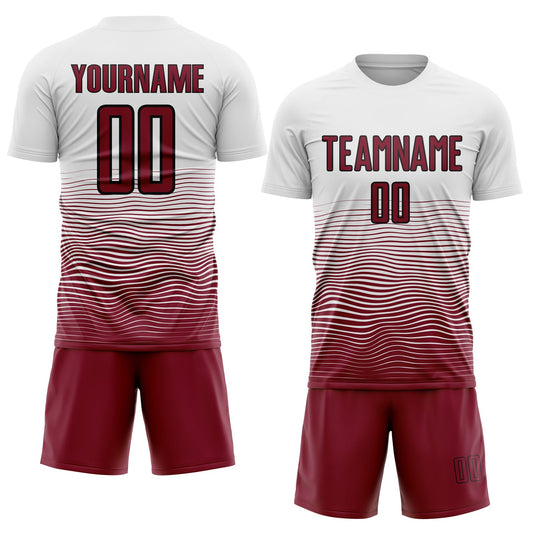 Custom White Crimson-Black Gradient Line Sublimation Soccer Uniform Jersey