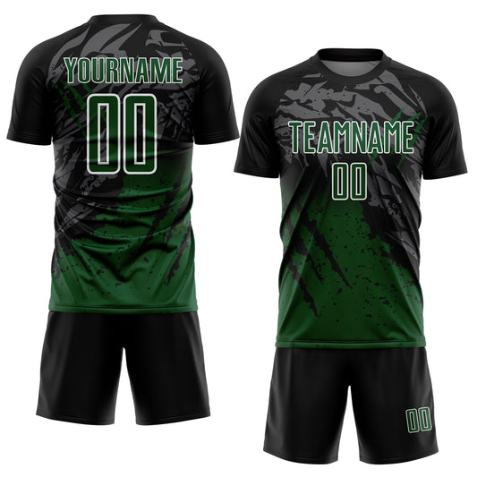 Custom Black Green-White Gradient Scratch Splash Sublimation Soccer Uniform Jersey