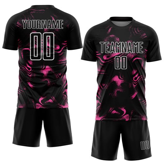 Custom Black Pink-White Abstract Liquid Sublimation Soccer Uniform Jersey