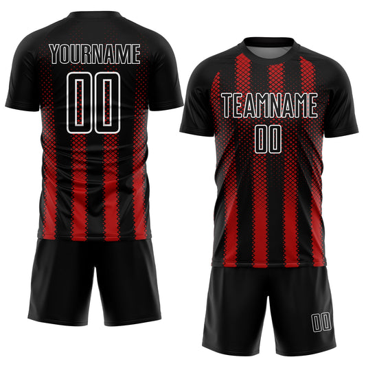 Custom Black Red-White Geometric Shape Sublimation Soccer Uniform Jersey