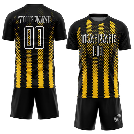 Custom Black Yellow-White Geometric Shape Sublimation Soccer Uniform Jersey