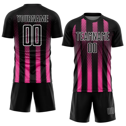 Custom Black Pink-White Geometric Shape Sublimation Soccer Uniform Jersey
